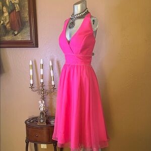 NWT Vintage Mori Lee by Madeline Gardner Pink Beaded Halter Dress.  Sz 14